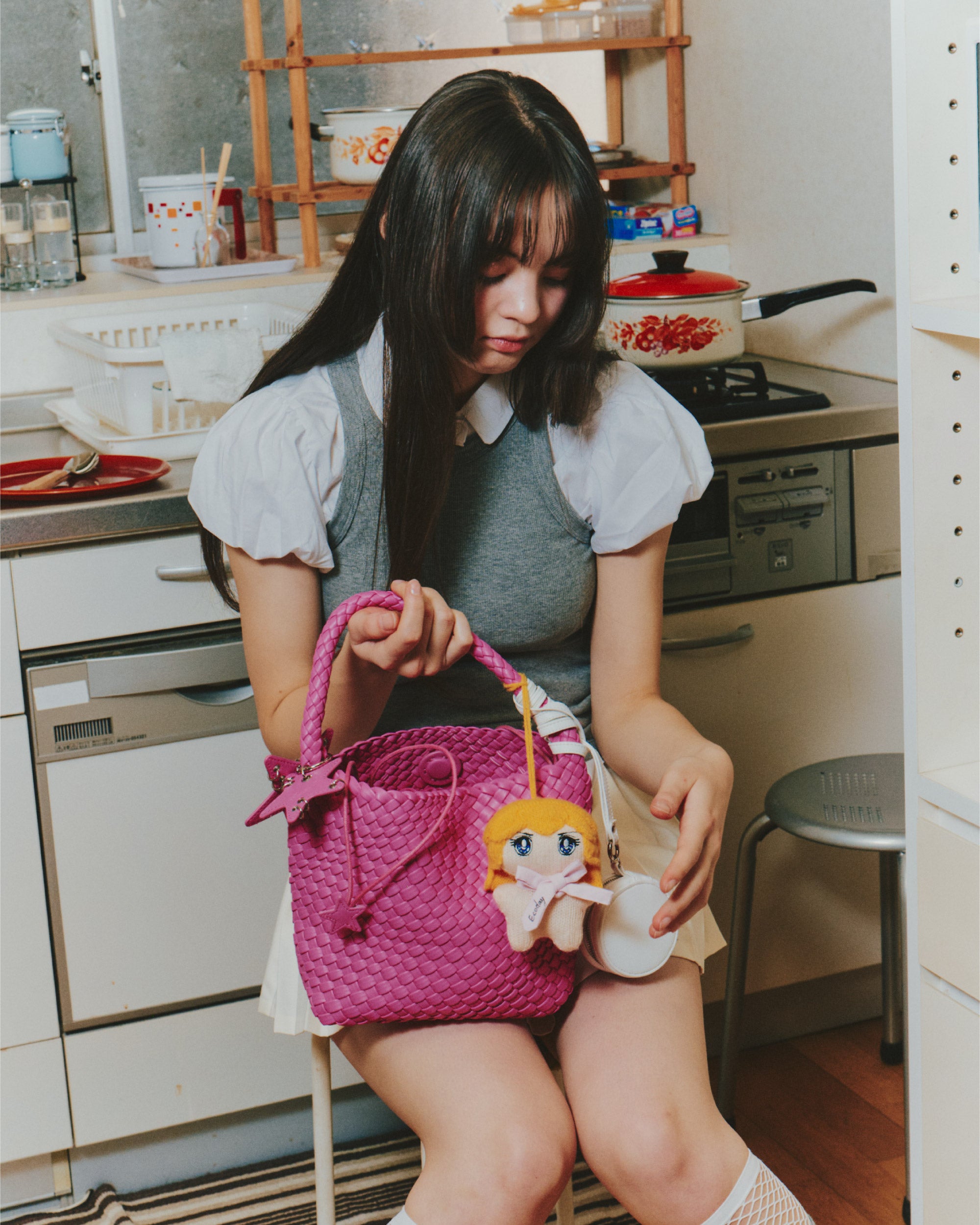 ECODAY Medium Woven Bag ピンク Small Woven Bag – ECODAY